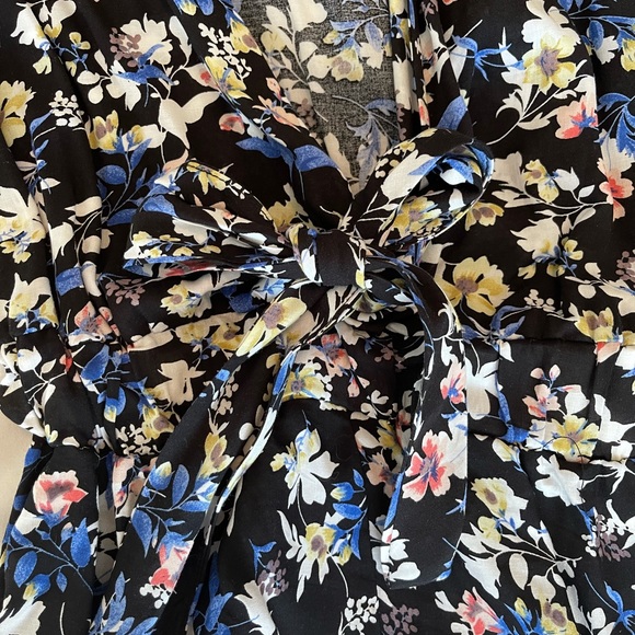 Floral Low Cut Romper with Bow and Cinch Detail - Picture 2 of 4